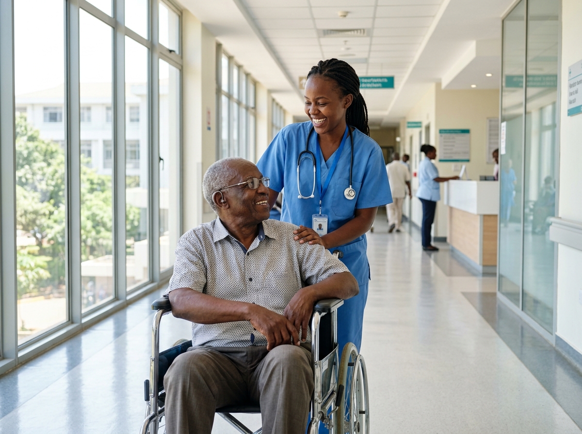Nurse helping patient in wheelchair